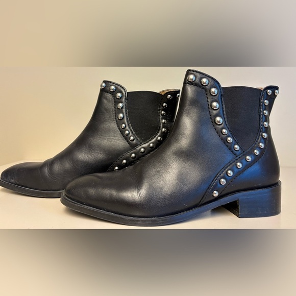 Zara Black Silver Studded Chelsea style slip on leather Ankle Booties women's 38 - Picture 5 of 10